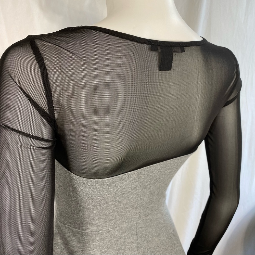 Forever 21 Gray Skater Dress w/ Black Mesh Long Sleeves - Picture 5 of 6